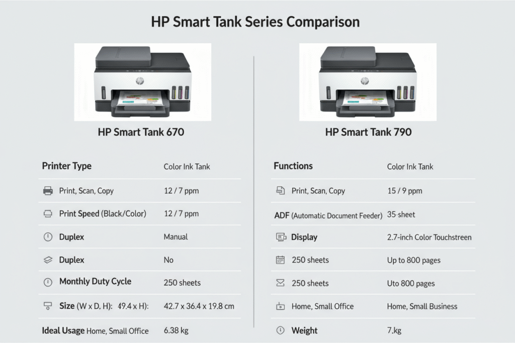 HP Smart Tank 670 vs 790 Comparison in Detail